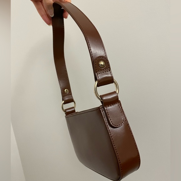 ASOS Leather 90s shoulder Bag Handbag Purse Rectangle Chocolate Brown Gold NWT - Picture 4 of 16